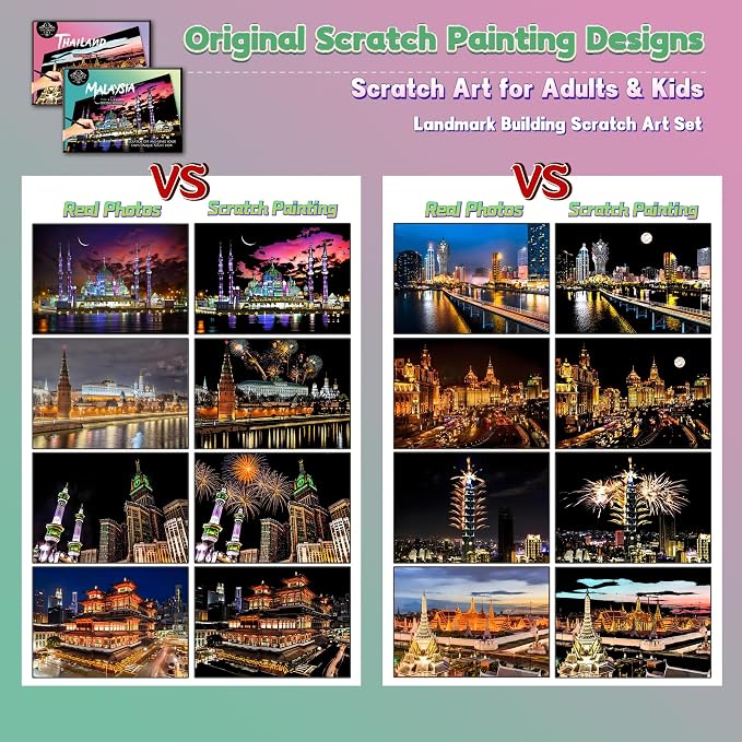 Scratch Art Painting Kit for Adults-8 Sheets A4 Rainbow Scratch Painting Paper - Image 4