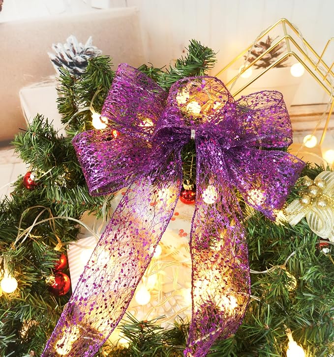 CT CRAFT LLC Sparkling Glitter Mesh Wired Ribbon 2.5" x 20 Yards Purple - Image 6
