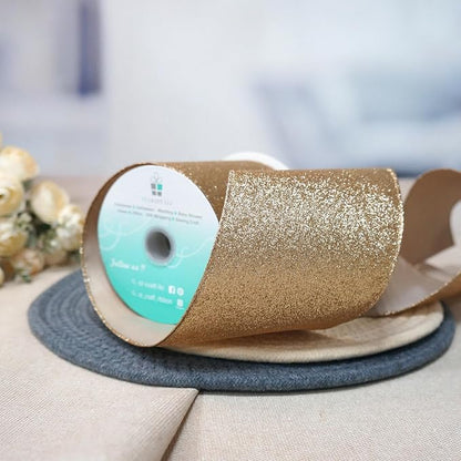 CT CRAFT LLC Glitter Wired Ribbon 4" x 10 Yards Gold - Image 4