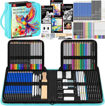 133 PCS Art Supplies Sketching Kit, Pro Drawing Pencils by Vigorfun