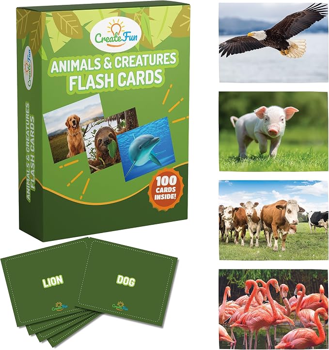 100 Animal, Insect & Ocean Creatures Flash Cards, Realistic Pictures by CreateFun