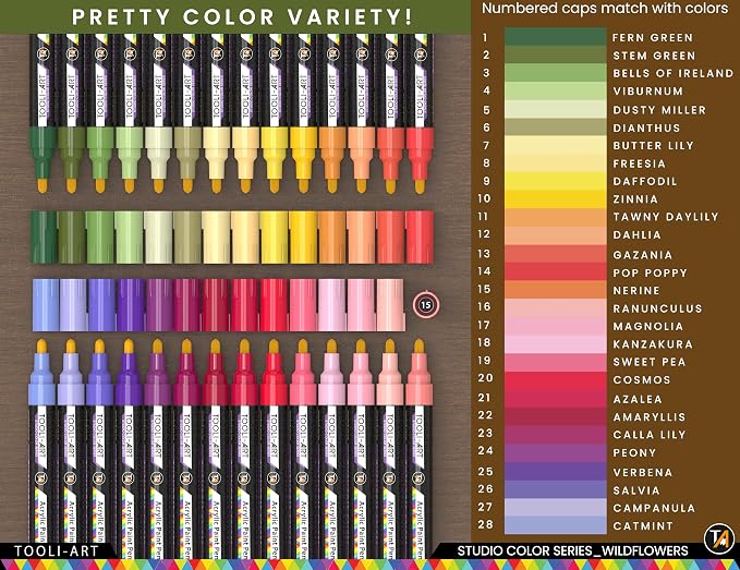 28 Wildflower Colors Acrylic Paint Pens Studio Color Series Markers Set 3mm - Image 7