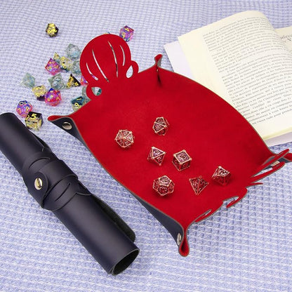 SIQUK 2 Pieces Octopus Dice Rolling Tray PU Leather Dice Mat Folding Scroll - Image 5