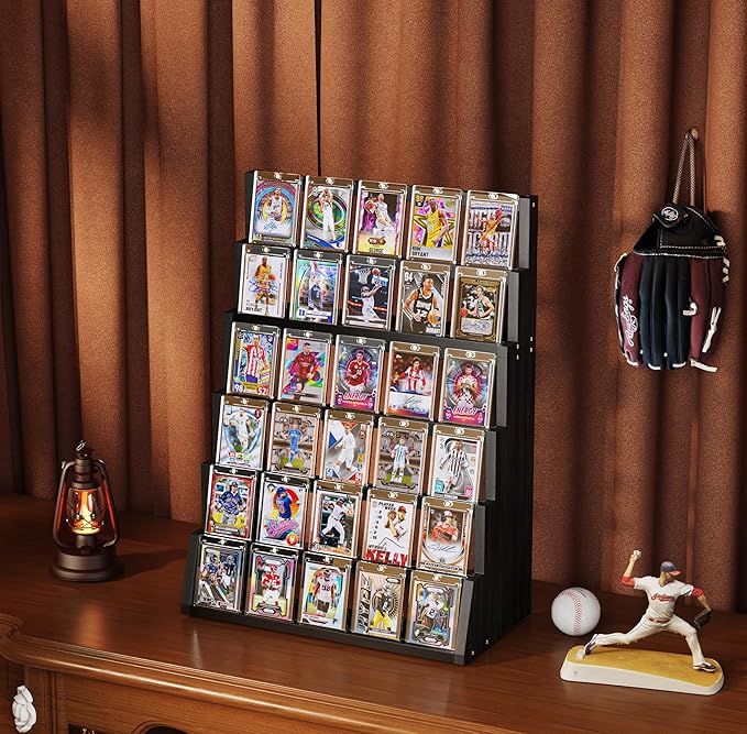 Emfogo Card Display Stand, 6-Tier Trading Card Display, Wood Detachable Graded - Image 2