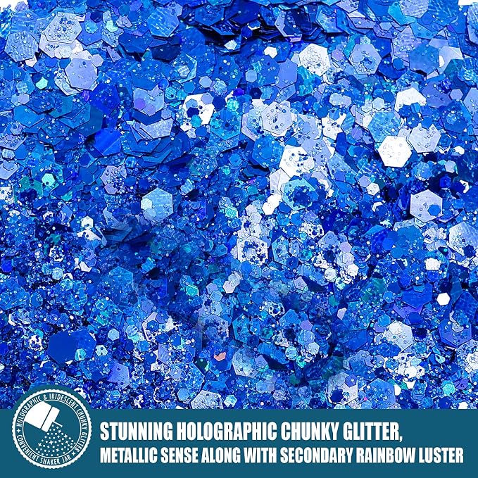 Holographic Chunky Glitter, 5.64oz/160g Craft Glitter Powder Mixed Chunky Flakes - Image 2
