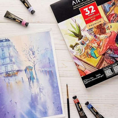 ARTEZA Watercolor Paper, 32 Sheets Each, 9x12 Inch Water Color Paper, - Image 7
