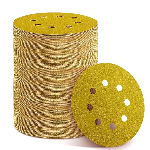 150PCS 80 Grit Gold Sanding Discs, 5-Inch 8-Hole Sandpaper by YEHBS