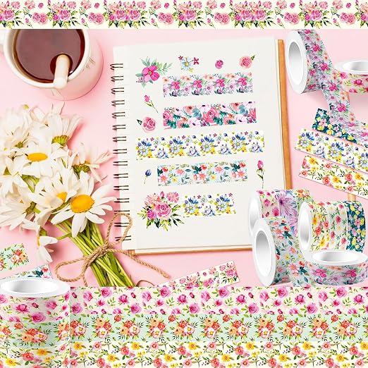 12 Rolls Flower Washi Tape Set, Floral Masking Tape, Spring Colorful Garden - Image 4
