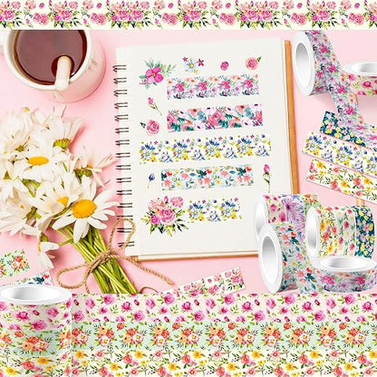 12 Rolls Flower Washi Tape Set, Floral Masking Tape, Spring Colorful Garden - Image 4