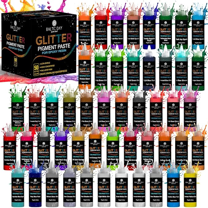 50 Color Glitter Pigment Paste for Epoxy Resin, Mica Metallic Resin Pigment Set by BALTICDAYpuresoul