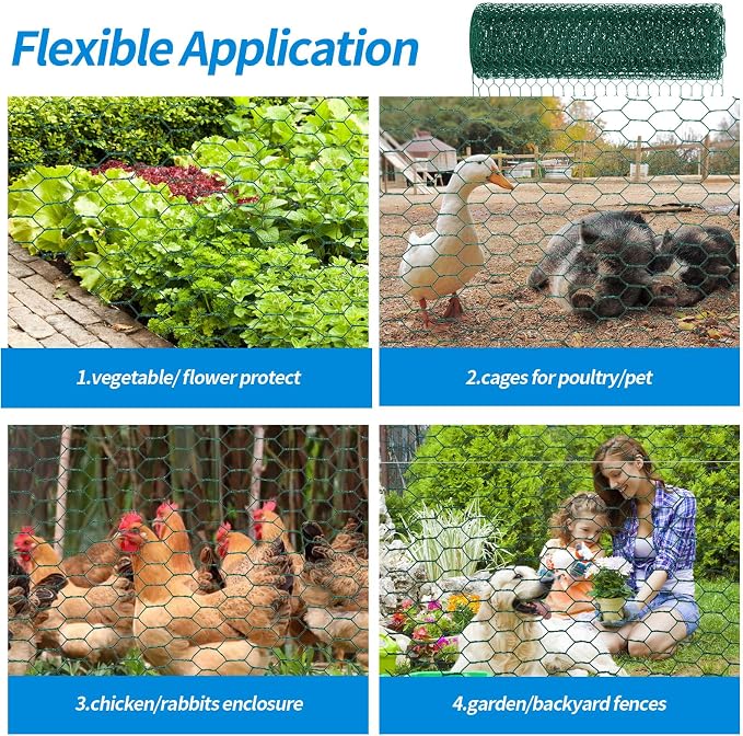 24'' x 150' Green Chicken Wire Fencing, 1 inch Chicken Wire and 20 Gauge - Image 6