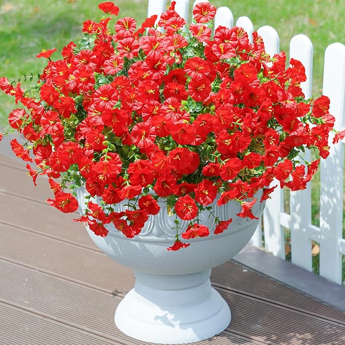 Artificial Flowers Fake Plants for Outdoors Decoration, 12 Bundles Red Silk - Image 2