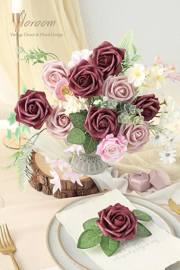 Floroom Artificial Flowers 25pcs Real Looking Cinnamon Rose & Shabby Pink Foam - Image 2