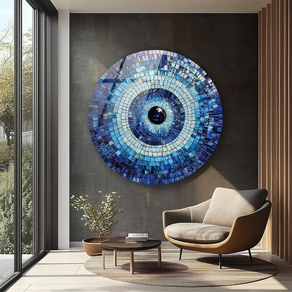 My Photostation.com 27.5'' Diameter Blue Mosaic Evil Eye Round Glass Wall Art - Image 7