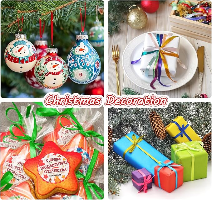 ABSOFINE 18 Colors Satin Ribbon Polyester, 1/4 inch Solid Fabric Ribbon Roll - Image 5