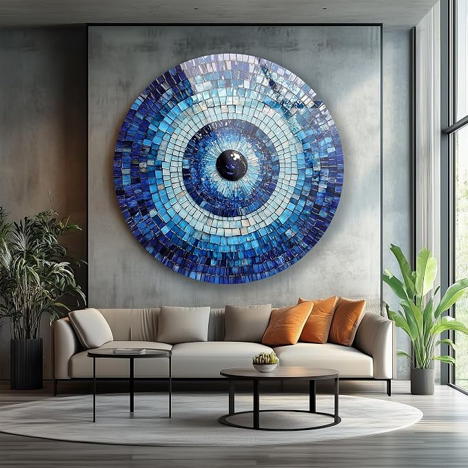 My Photostation.com 27.5'' Diameter Blue Mosaic Evil Eye Round Glass Wall Art - Image 6