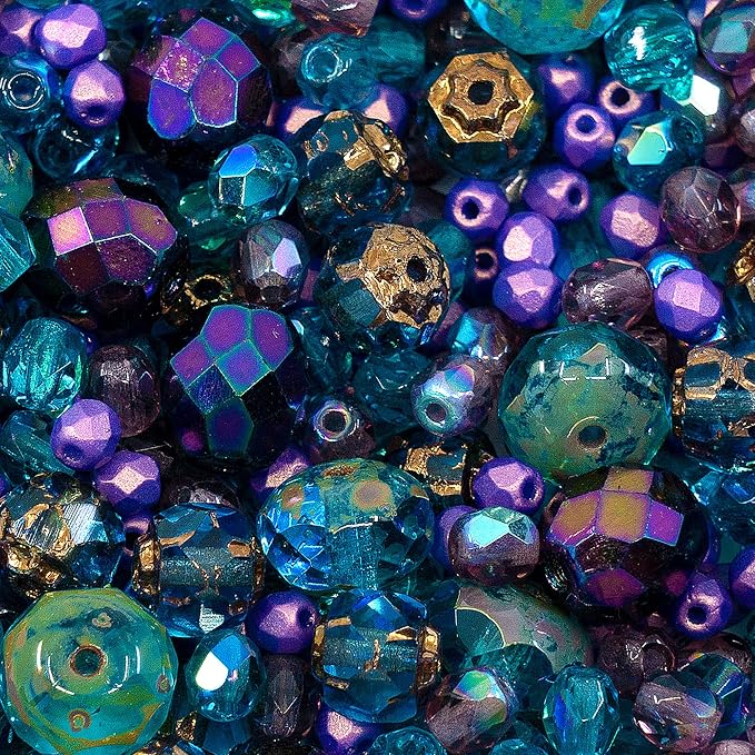 1.8oz of Blue Purple Mix of Czech Faceted Fire Polished Beads - Image 3