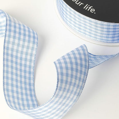 Light Blue Gingham Plaid Checked Ribbon 25 Yard Each Roll 100% Polyester - Image 4