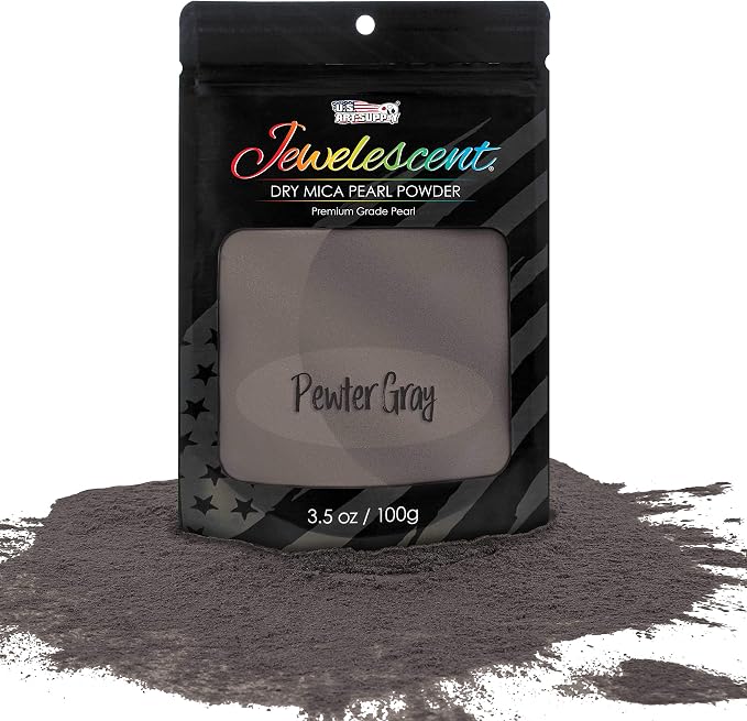 U.S. Art Supply Jewelescent Mica Pearl Pigment Powder, Pewter Grey 3.5 oz Pouch by USArtSupply