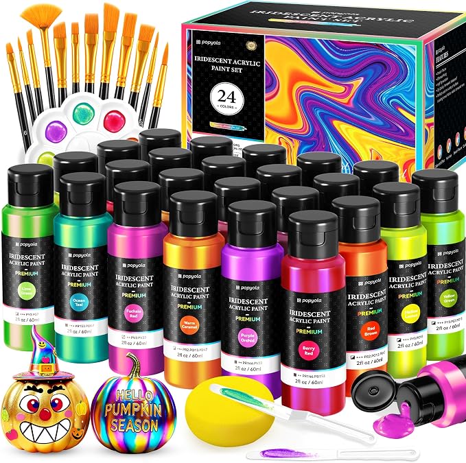40 PCS Iridescent Acrylic Paint Set by POPYOLA