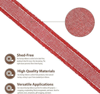 Mandala Crafts Red Burlap Wired Ribbon 1.5 Inches Wide Jute Ribbons - Image 3