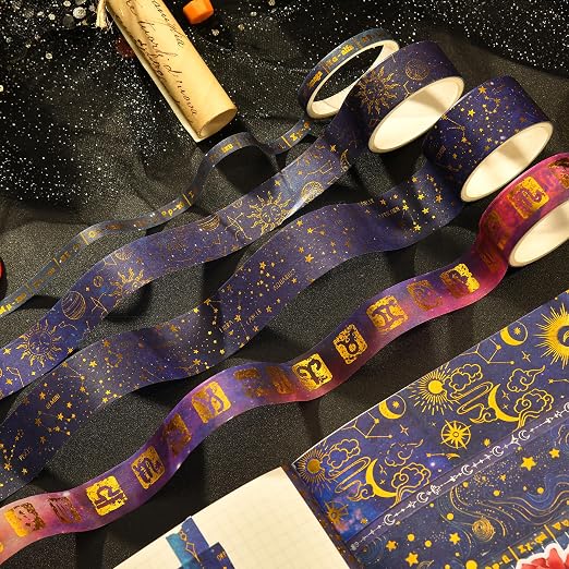 20 Rolls Galaxy Washi Tape Set Stars Arts Adhesive Tapes Gold Silver Foil - Image 8