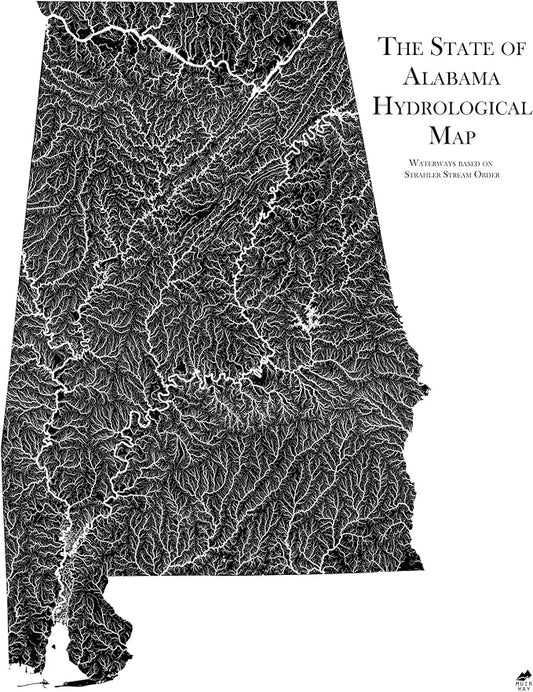 Muir Way Hydrological River Map of Alabama by MuirWay