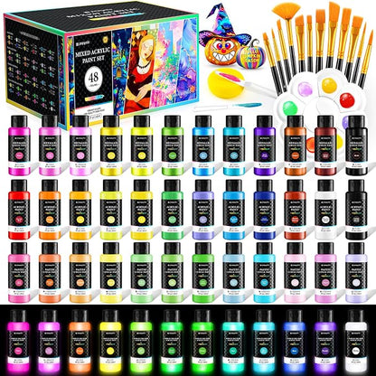 64 PCS Classic & Pastel & Metallic & Glow in the Dark Acrylic Paint Set by POPYOLA