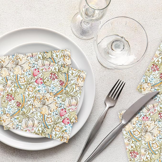 Quera 50 Pack William Morris Cocktail Napkins Golden Lily White Paper Napkins - Image 5