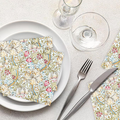 Quera 50 Pack William Morris Cocktail Napkins Golden Lily White Paper Napkins - Image 5