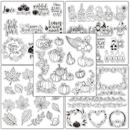 Whaline 5 Sheet Fall Thanksgiving Clear Stamps Autumn Leaves Pumpkin Gnome by Whaline