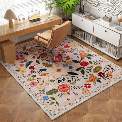 Rugcomf Bedroom Rug 3x5 Rug Washable Area Rug Non Slip Low Pile Boho Floral - Image 5