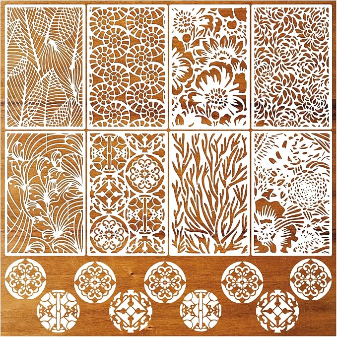 8 Pieces Stencils for Painting Reusable Corals Flowers Leaves Stencils Template - Image 9