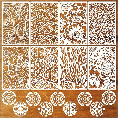 8 Pieces Stencils for Painting Reusable Corals Flowers Leaves Stencils Template - Image 9