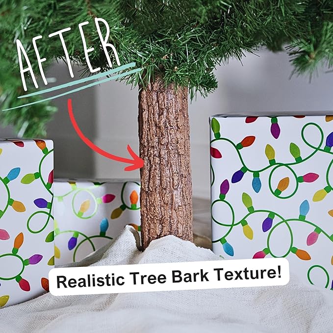 Realistic Faux Brown Bark Xmas Tree Skirt Hides Fake Pole, By Christmas Tree - Image 3