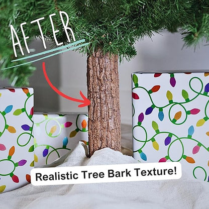 Realistic Faux Brown Bark Xmas Tree Skirt Hides Fake Pole, By Christmas Tree - Image 3