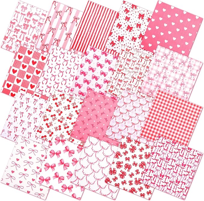Ganeen 60 Pcs 10 x 10 Inch Pink Bows Quilting Fabric Squares Coquette Pink Bow by Ganeen