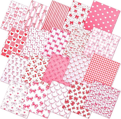 Ganeen 60 Pcs 10 x 10 Inch Pink Bows Quilting Fabric Squares Coquette Pink Bow by Ganeen