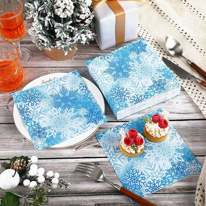 60 Pcs Winter Snowflake Cocktail Paper Napkins 6.5 x 6.5 Inches Disposable - Image 4