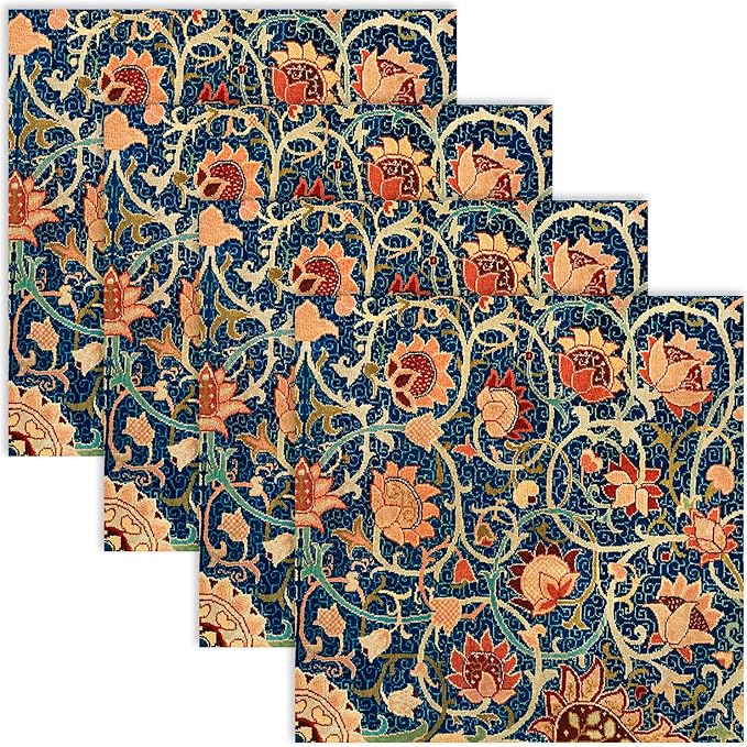 Quera 50 Pack William Morris Cocktail Napkins Vintage Floral Blue Paper Napkins by Quera