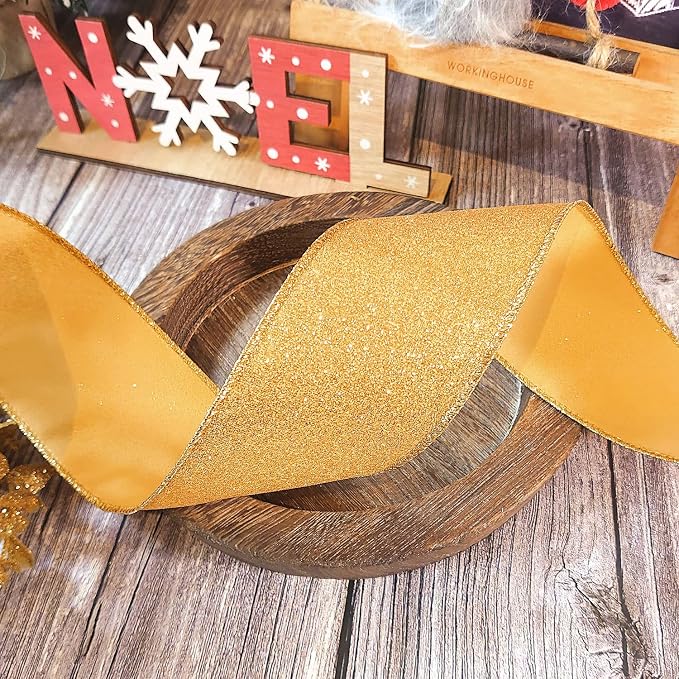 CT CRAFT LLC Glitter Wired Ribbon 2.5" x 10 Yards Yellow Gold - Image 5