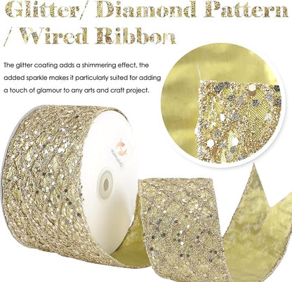 HUIHUANG Champagne Glitter Wired Ribbon - Image 3