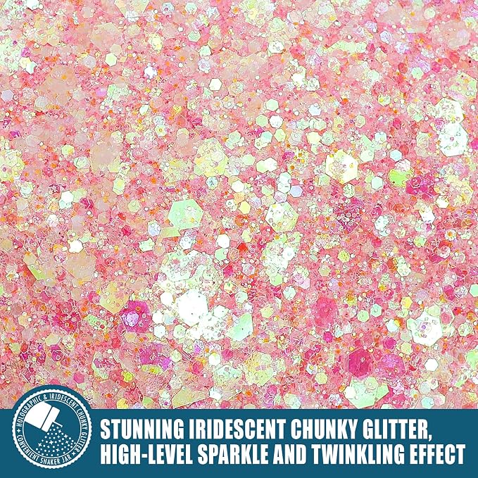 Iridescent Chunky Glitter 5.64oz/160g, Ultra Fine Glitter Powder Mixed Chunky - Image 2