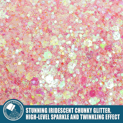 Iridescent Chunky Glitter 5.64oz/160g, Ultra Fine Glitter Powder Mixed Chunky - Image 2
