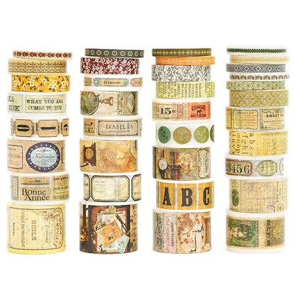 36 Rolls Vintage Washi Tape Pack Retro Arts Adhesive Tapes Wide Chronicle by Songdao