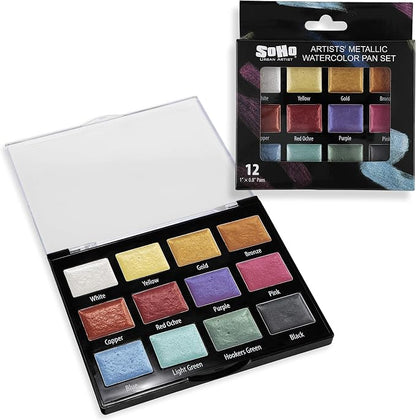 Soho Urban Artist Metallic Watercolors Set – 12 Vibrant Metallic Half Pans in - Image 7