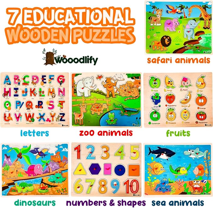 7 Pack Wooden Puzzles for Toddlers 2 3 4 5 Years Old - Image 2