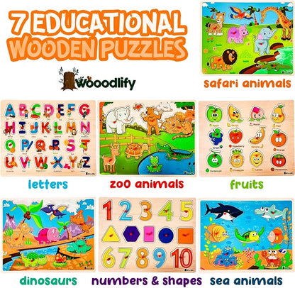7 Pack Wooden Puzzles for Toddlers 2 3 4 5 Years Old - Image 2
