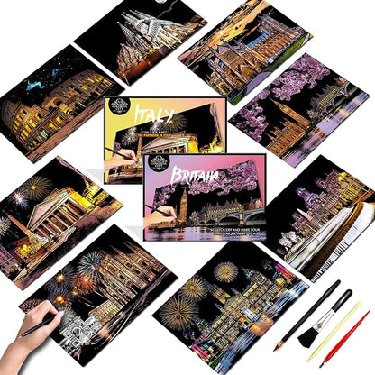 Scratch Art Painting Kit for Adults-8 Sheets A4 Rainbow Scratch Painting Paper by PAITUEND