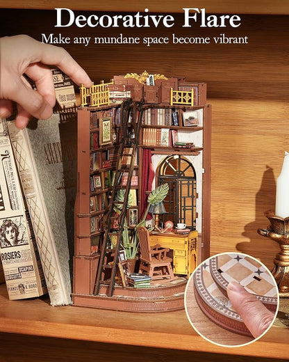 ROBOTIME Book Nook Kit, DIY Miniature House Kit, 3D Wooden Puzzle Bookends - Image 7
